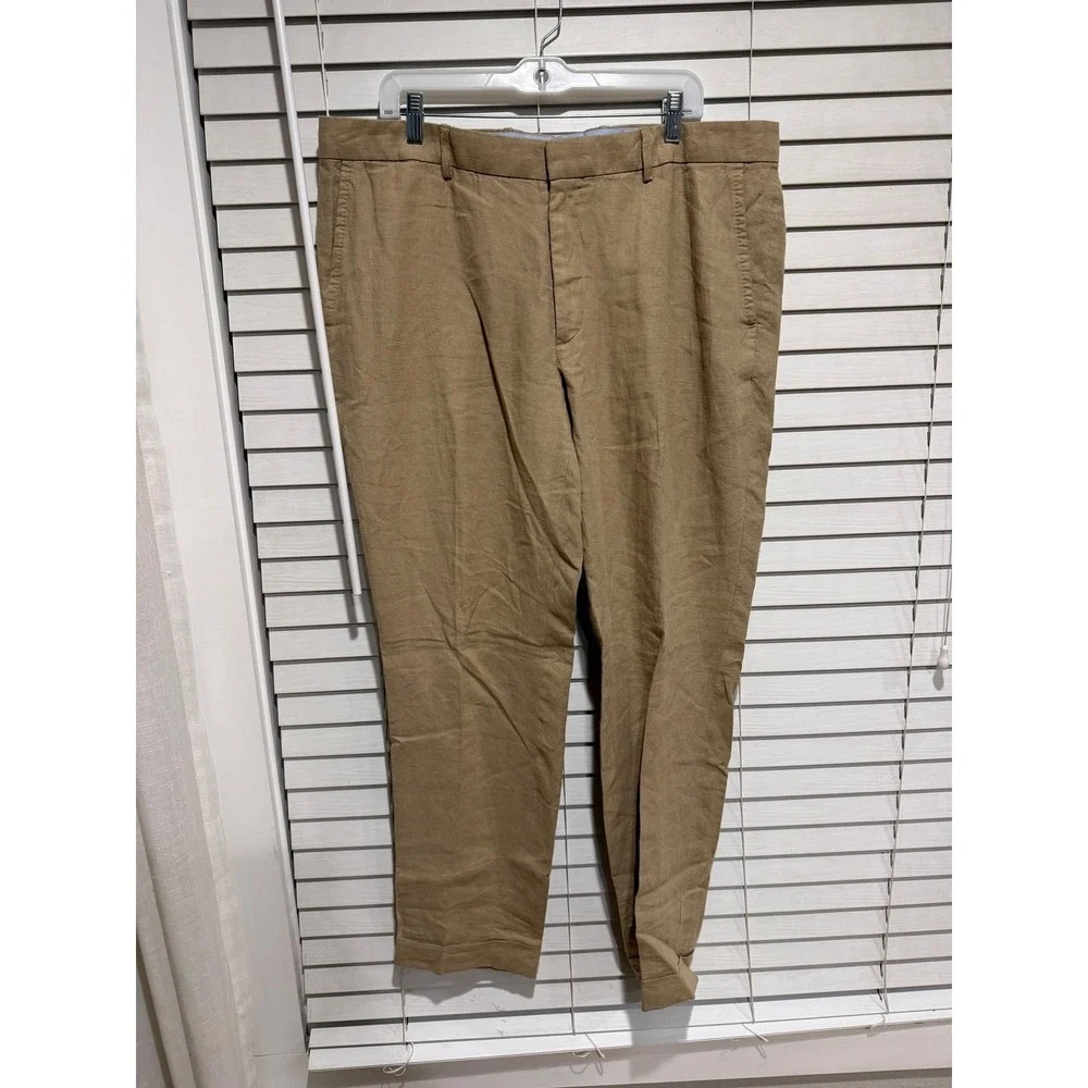 Polo Ralph Lauren‎ Men Tan Linen Blend Chino Pants 35x30 Flat Front